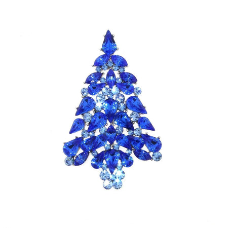 Christmas Tree Brooch Blue  Crystal - The Hirst Collection