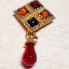 Edouard Rambaud Brooch Vintage Statement Gold Red Amber Glass - The Hirst Collection