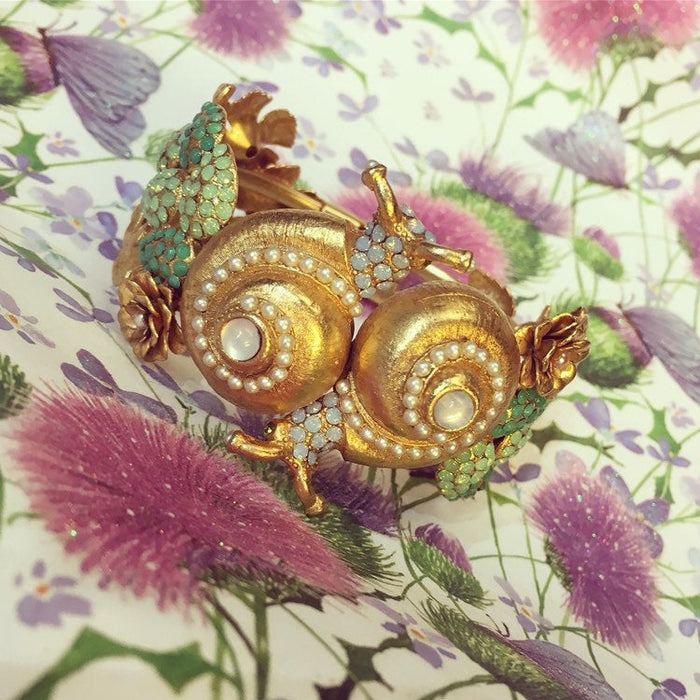 Handmade Gold Plated Garden of Eden Snail Crystal Bracelet by Askew London - The Hirst Collection