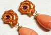 Yosca Seahsell Earrings Clip on Pink Coral Orange Chandelier Vintage - The Hirst Collection