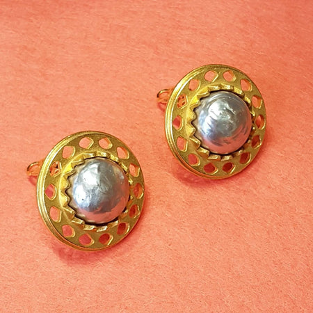 Karl Lagerfeld Gold Pearl Earrings Clip On Round Large - The Hirst Collection