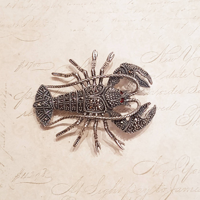 Lobster Brooch Pendant Silver Marcasite - The Hirst Collection