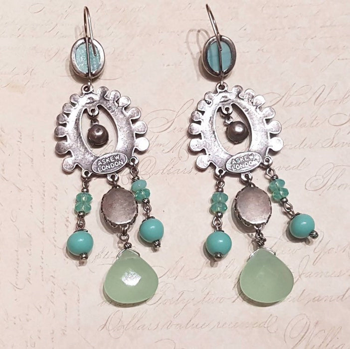 Askew London Blue Green Glass Chandelier Earrings Silver - The Hirst Collection
