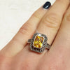 Princess Solitaire Citrine Silver Marcasite Square Ring - The Hirst Collection
