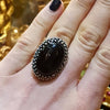 Large Oval Black Onyx Cocktail Ring Silver Marcasite - The Hirst Collection