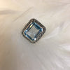Blue Topaz Queen Solitaire Silver Ring Art Deco style Marcasite - The Hirst Collection