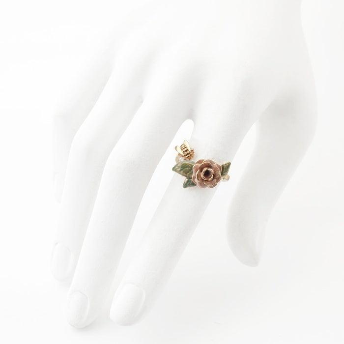 Rose and Bee Ring  by Bill Skinner Pink enamel - The Hirst Collection