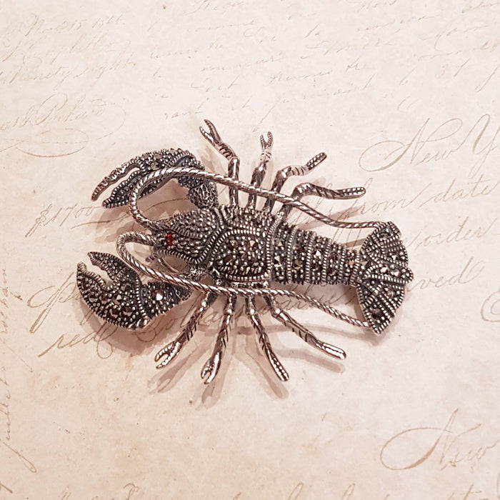 Lobster Brooch Pendant Silver Marcasite - The Hirst Collection