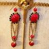 Askew London Earrings Chandelier Black Red Gold Glass unsigned - The Hirst Collection