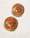Nina Ricci Clip On Earrings Round Gold Coral Vintage - The Hirst Collection