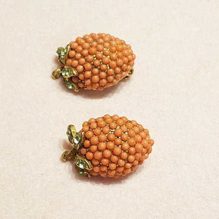 Askew London Earrings Clip On Coral Seed Strawberry Fruit Unsigned - The Hirst Collection
