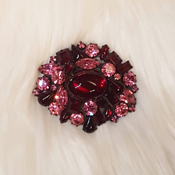 Robert Brooch Red Pink Crystal Vintage Large - The Hirst Collection