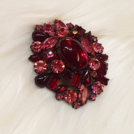 Robert Brooch Red Pink Crystal Vintage Large - The Hirst Collection