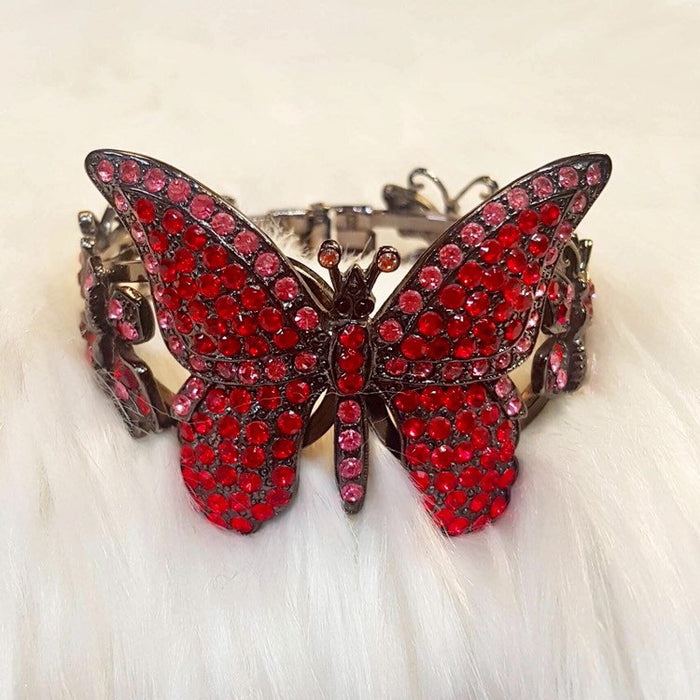 Handmade Butterfly Bracelet Cuff Red Pink Crystal by Askew London - The Hirst Collection
