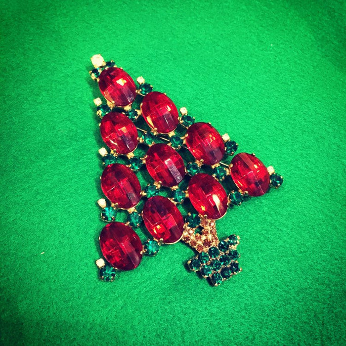 Large Christmas Tree Brooch Red Green Pin by Cristobal London - The Hirst Collection