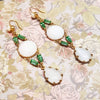 Askew London Earrings Chandelier White Glass Gold Green Unsigned - The Hirst Collection