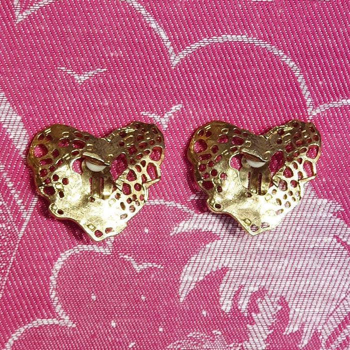 Christian Lacroix Earrings Heart Gold Clip On Vintage - The Hirst Collection