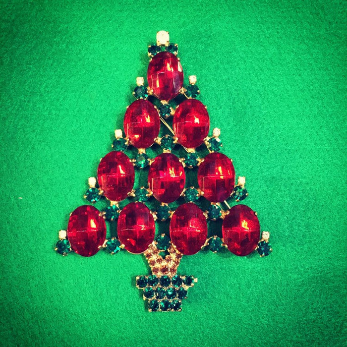Large Christmas Tree Brooch Red Green Pin by Cristobal London - The Hirst Collection