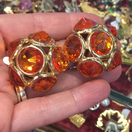 Vintage Yves Saint Laurent earrings YSL Amber Crystal Glass Clip on - The Hirst Collection