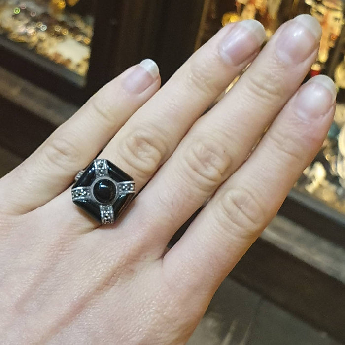 Crossed Black Onyx Ring - The Hirst Collection