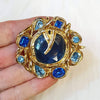 YSL brooch Vintage Blue Glass Gold Pendant Large - The Hirst Collection
