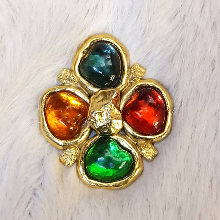 YSL Brooch Vintage Gold Gripoix Multistone Yves Saint Laurent - The Hirst Collection