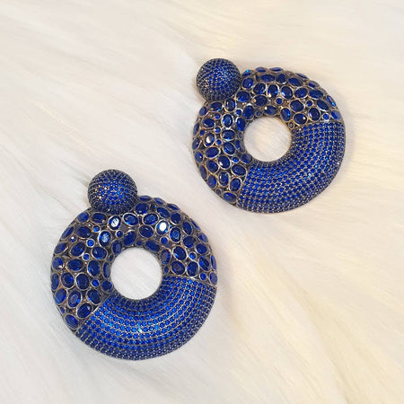 Sapphire Blue Sterling Silver Hoop Earrings Pierced - The Hirst Collection