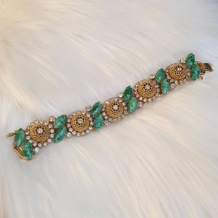 Julianna Bracelet Gold Green Crystal Vintage - The Hirst Collection