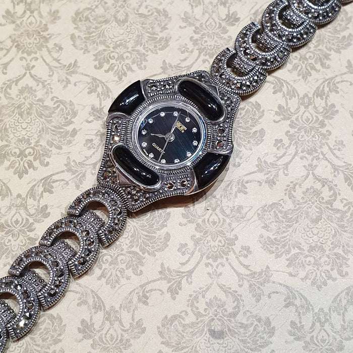 Silver Watch Black Onyx Art Deco Style - The Hirst Collection