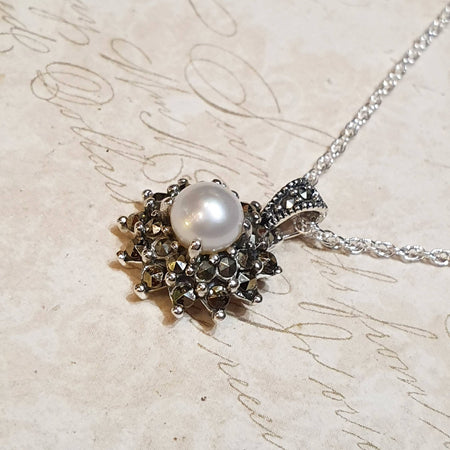 Sparkly Freshwater Pearl Marcasite Necklace - The Hirst Collection