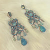 Turquoise Earrings Blue Glass and Crystal Chandelier Pierced by Frangos - The Hirst Collection