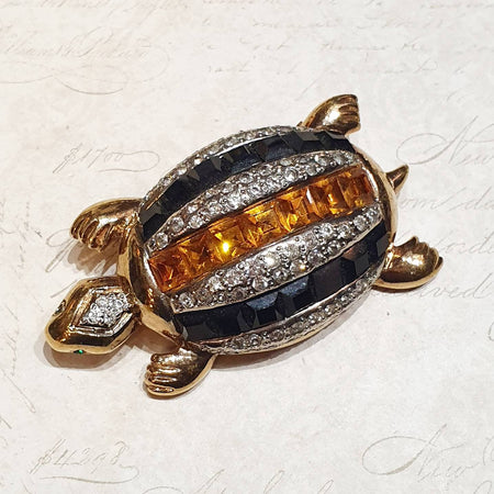 Valentino Brooch Turtle Gold Black Vintage Large - The Hirst Collection