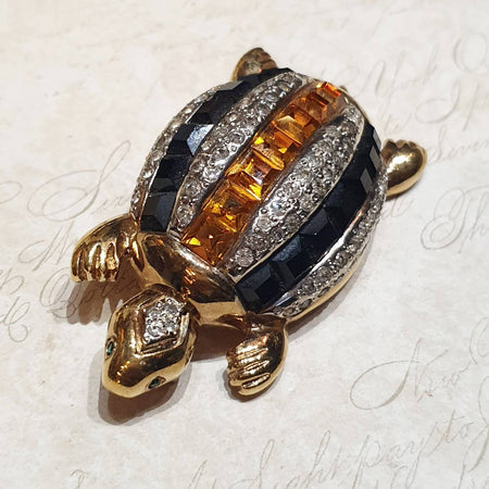 Valentino Brooch Turtle Gold Black Vintage Large - The Hirst Collection