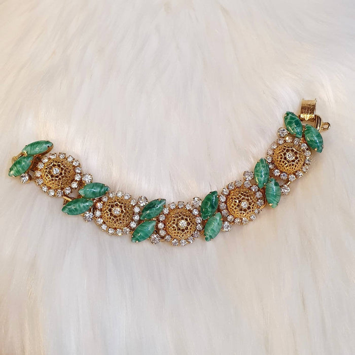Julianna Bracelet Gold Green Crystal Vintage - The Hirst Collection