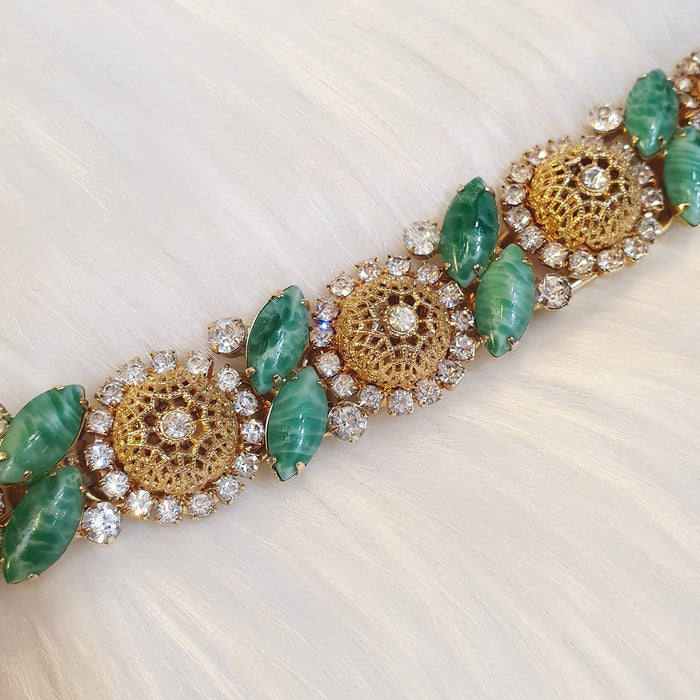 Julianna Bracelet Gold Green Crystal Vintage - The Hirst Collection