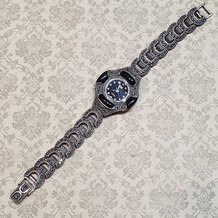 Silver Watch Black Onyx Art Deco Style - The Hirst Collection