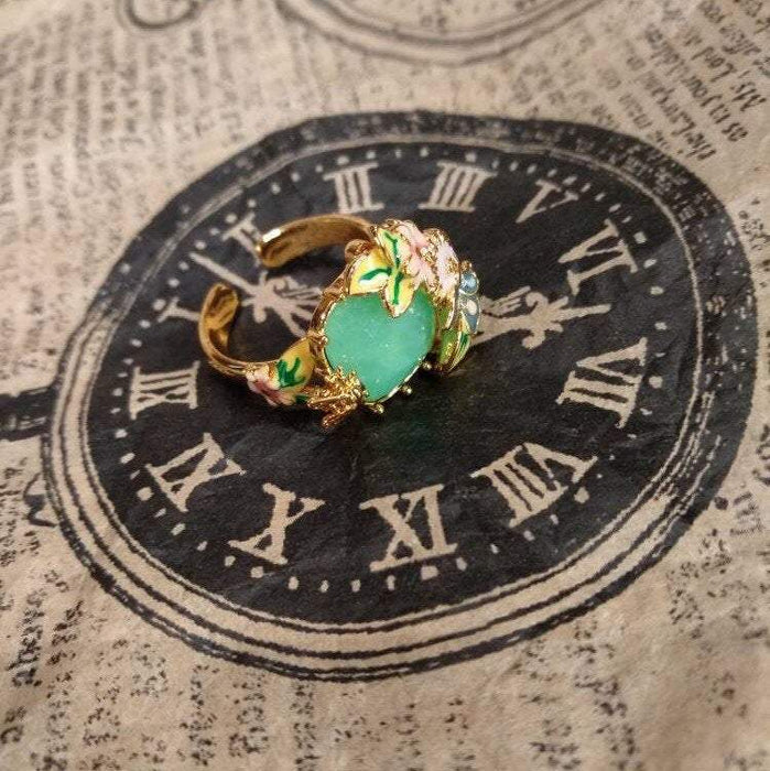 Green crystal Bee Flower Enamel Scenes of Nature Ring by Bill Skinner - The Hirst Collection