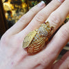 Ciner Cicada Ring Gold Crystal Statment Bug Fly - The Hirst Collection