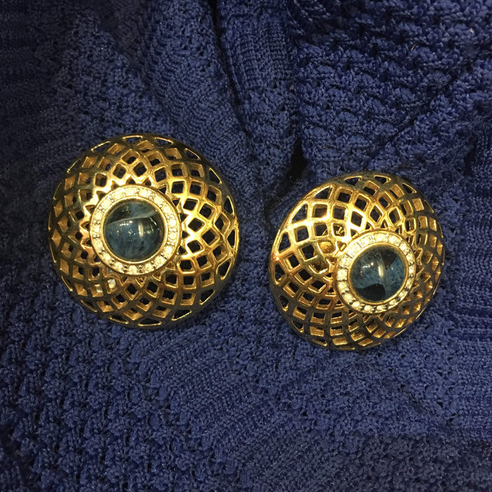 Pierre Lang Blue Gold Clip On Earrings - The Hirst Collection