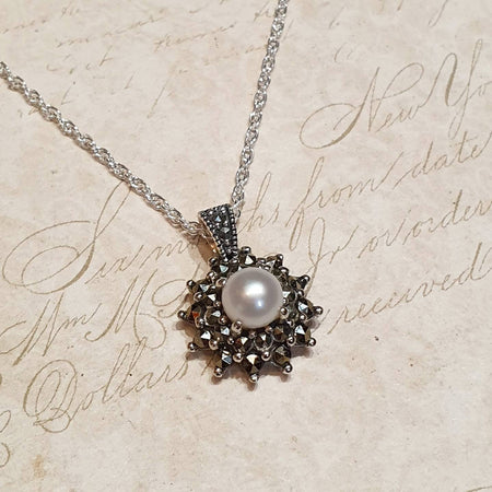 Sparkly Freshwater Pearl Marcasite Necklace - The Hirst Collection