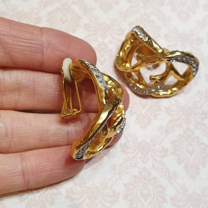 Vintage Elizabeth Taylor Treasured Vine Gold Statement Earrings for Avon - The Hirst Collection