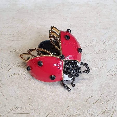 Bill Skinner Ladybird Brooch Red Black Gold Enamel - The Hirst Collection