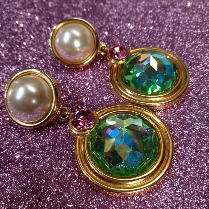 Givenchy Earrings Vintage Auroraborealis Pearl Drop Pierced - The Hirst Collection