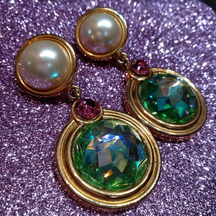 Givenchy Earrings Vintage Auroraborealis Pearl Drop Pierced - The Hirst Collection