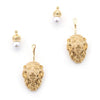 Bill Skinner Lion Pearl Earrings Ear Jacket Crown Gold Plated - The Hirst Collection