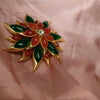 Vintage Sphinx Flower Brooch Green/Red glass flower Carnelian Red Agate - The Hirst Collection