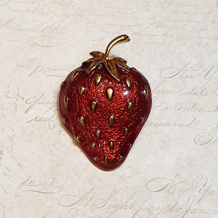 Strawberry Brooch Red Enamel Gold Fruit Pin - The Hirst Collection