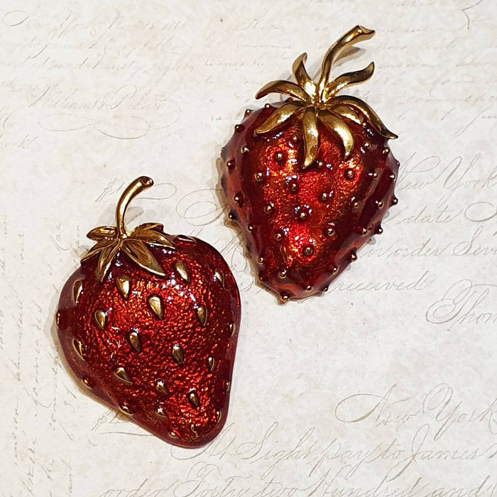 Strawberry Brooch Red Enamel Gold Fruit Pin - The Hirst Collection