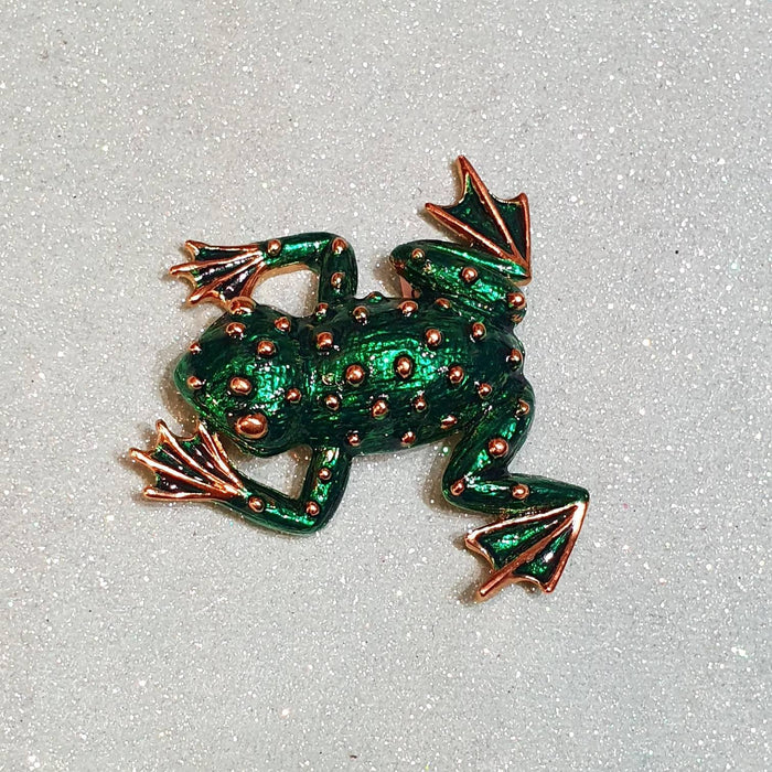 Green and Gold Frog Brooch Pin by Sardi Green Enamel - The Hirst Collection