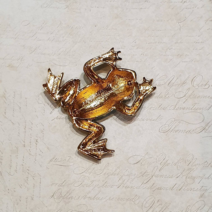 Green and Gold Frog Brooch Pin by Sardi Green Enamel - The Hirst Collection